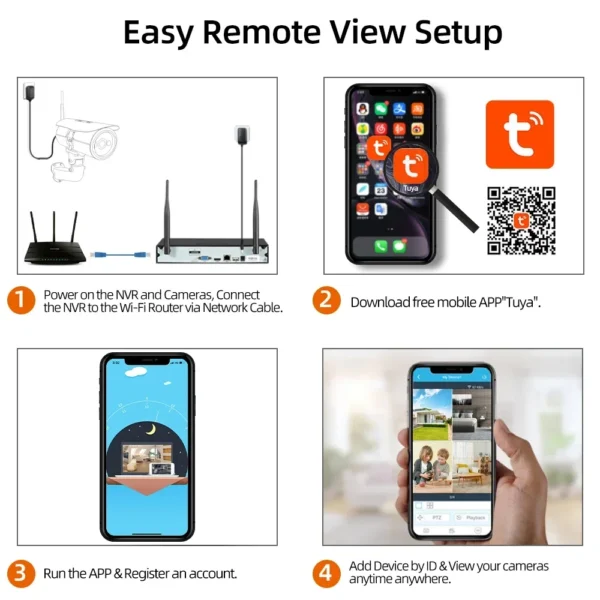 ⁦5MP Wireless Security Camera Set Tuya 8CH WiFi NVR Kit Color Night Vision 2 Way Audio 8 Channel CCTV Video Surveillance System⁩ - الصورة ⁦4⁩