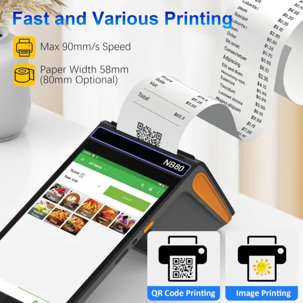 ⁦Android 12 8 inch Touch Screen POS Terminal 58/80mm Printer 3G+16G Memory 4G WIFI BT Mobile POS, NFC 2D Scanner Cash Register⁩ - الصورة ⁦5⁩