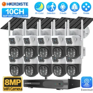 8MP WIFI Wireless Solar Home Security IP Pan Tilt Zoom Camera System 10CH Wireless 4K 5MP QHD CCTV PTZ Camera Kit with NVR