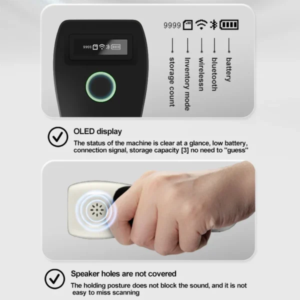 ⁦W6 Mini Wireless Barcode Scanner, CMOS Bluetooth Pocket QR/Barcode Reader, 1D/2D, for iOS & Android Payments⁩ - الصورة ⁦5⁩