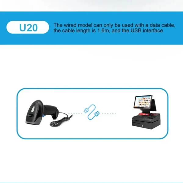 ⁦U20 1D/2D Supermarket Barcode Reader USB Wired Handheld Warehouse Bar Code QR Code Scanner CMOS Image High-speed Decoding⁩ - الصورة ⁦4⁩
