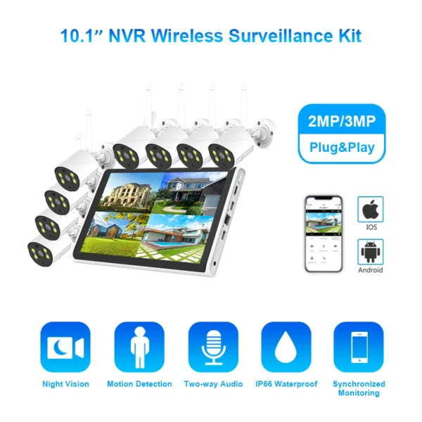 ⁦3MP 4ch 8ch Security System Wifi Nvr Kit Outdoor 10.1-inch Screen Wireless Camera System 2024 Hot Sale⁩ - الصورة ⁦2⁩