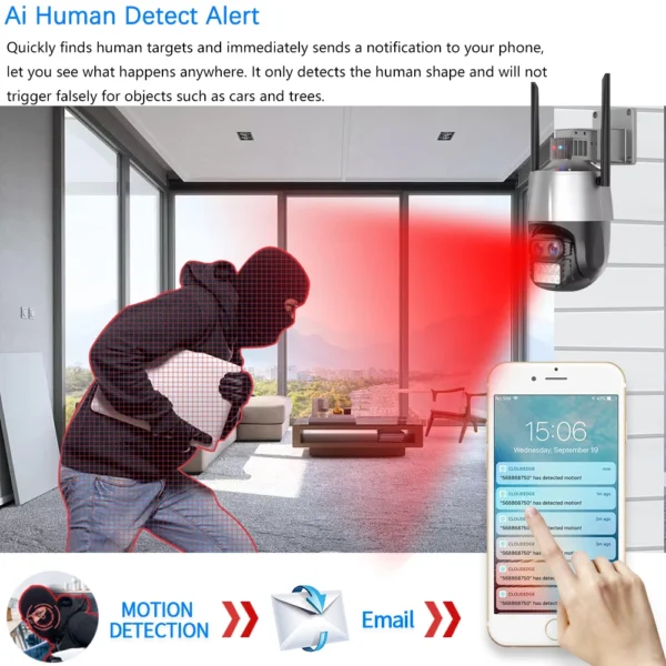 ⁦XMEYE 4K Wifi PTZ IP Camera System 8X Zoom Dual Lens Wireless Surveillance Camera System with 8MP 8CH POE NVR Security System⁩ - الصورة ⁦4⁩