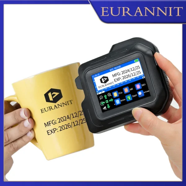 EURANNIT E98 0.5 بوصة طابعة صغيرة محمولة 2.8 بوصة تعمل باللمس طابعة نافثة للحبر تاريخ انتهاء الصلاحية QR الباركود شعار آلة طباعة الملصقات