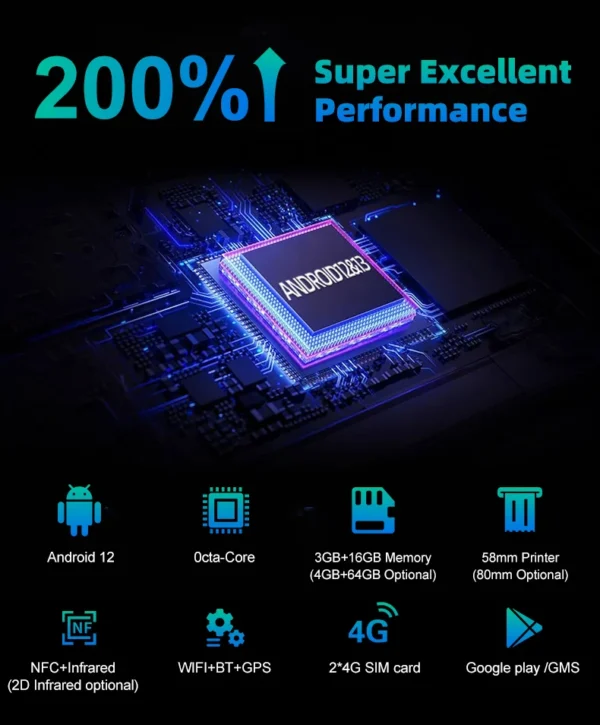 ⁦Free Shipping JEESTON 8 inch Android 12/13 POS Terminal with 58/80mm Printer Loyverse Desktop POS 4G WIFI BT 2D Scanner⁩ - الصورة ⁦5⁩
