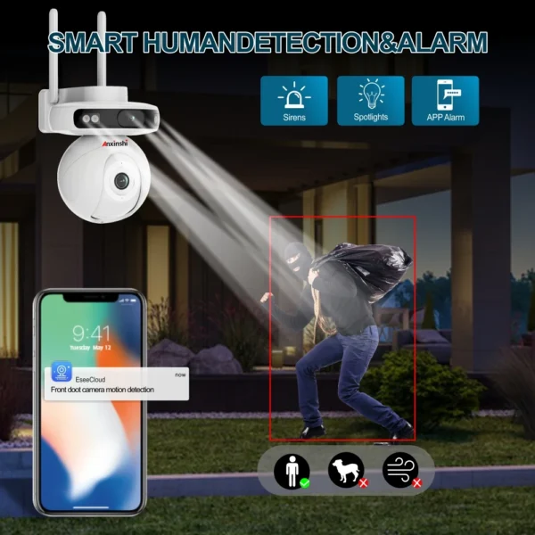 ⁦8CH Factory Price Smart WiFi Solar PTZ Camera Kit With Red Blue Light Black/White Dome Night Vision NVR Data Storage⁩ - الصورة ⁦3⁩