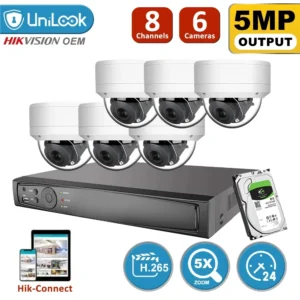 UniLook 8CH CCTV System 4/6/8Pcs 4K 5MP PTZ POE IP Camera H.265+ NVR Kit 5X Zoom Camera System Video Surveillance Night Vision