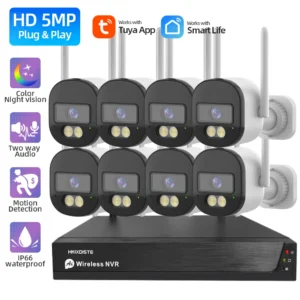 5MP Wireless Security Camera Set Tuya 8CH WiFi NVR Kit Color Night Vision 2 Way Audio 8 Channel CCTV Video Surveillance System