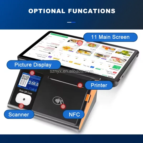 ⁦11 بوصة نقاط البيع المحمولة مع طابعة أندرويد 12/13 أنظمة Pos لسوق التسوق NB11R Pos آلة Sdk مع شاشة 2.4 بوصة⁩ - الصورة ⁦3⁩