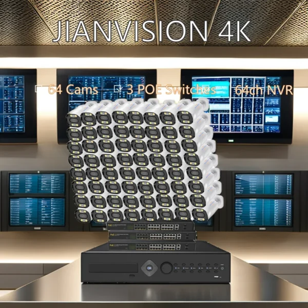 ⁦Jianvision 64-Channel 4K 8MP POE IP Camera System NVR Wide Angle CMOS Sensor Night Vision Network Security Surveillance System⁩ - الصورة ⁦3⁩