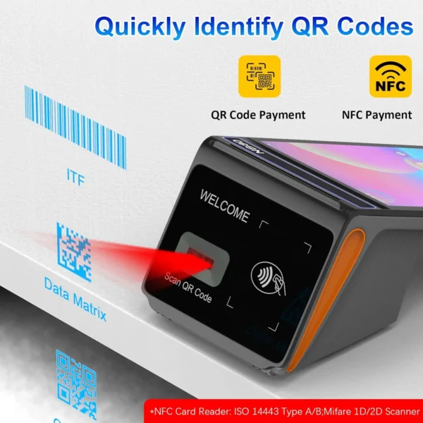 ⁦Android 12 8 inch Touch Screen POS Terminal 58/80mm Printer 3G+16G Memory 4G WIFI BT Mobile POS, NFC 2D Scanner Cash Register⁩ - الصورة ⁦3⁩