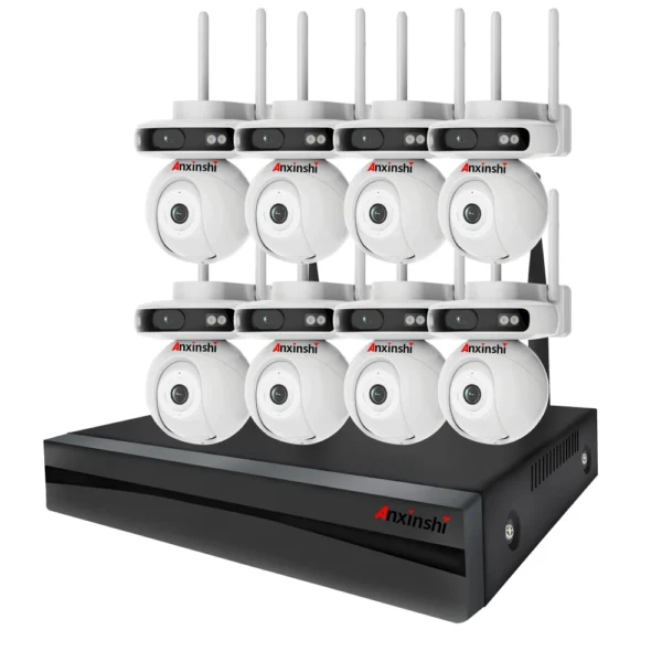8CH Factory Price Smart WiFi Solar PTZ Camera Kit With Red Blue Light Black/White Dome Night Vision NVR Data Storage