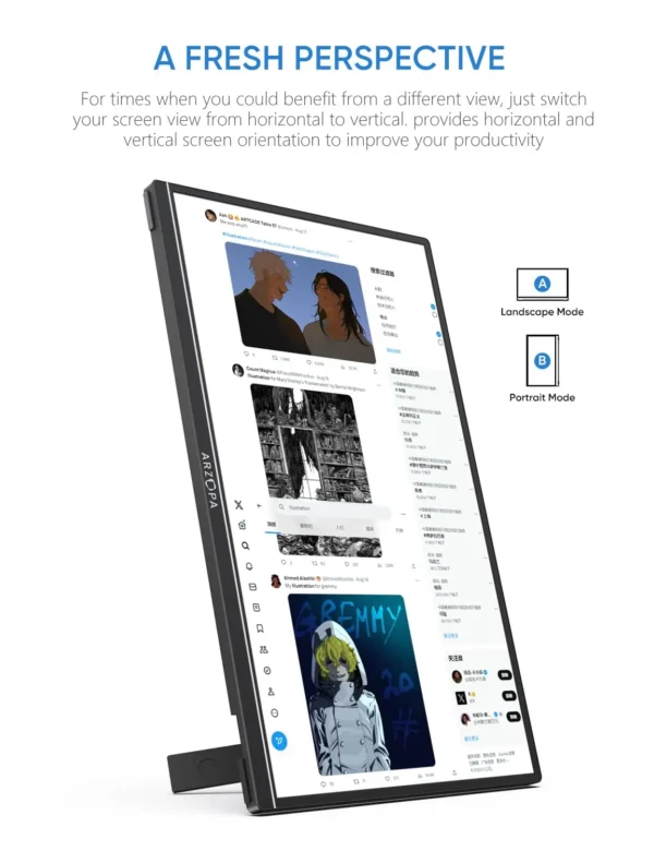 ⁦ARZOPA 14.0'' 1080P FHD IPS Portable Monitor with USB C HDMI External Second Screen for Mac,Laptop,PC,Switch,PS,Xbox,A1S⁩ - الصورة ⁦4⁩