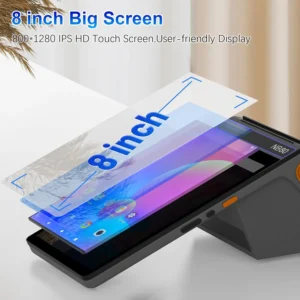 Android 12 8 inch Touch Screen POS Terminal 58/80mm Printer 3G+16G Memory 4G WIFI BT Mobile POS, NFC 2D Scanner Cash Register
