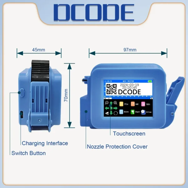 ⁦DCODE الأزرق XMINI 12.7 مللي متر المحمولة الصغيرة المحمولة طابعة نافثة للحبر الحرارية النص QR الباركود صورة دفعة رقم شعار تاريخ التسمية المبرمج⁩ - الصورة ⁦5⁩