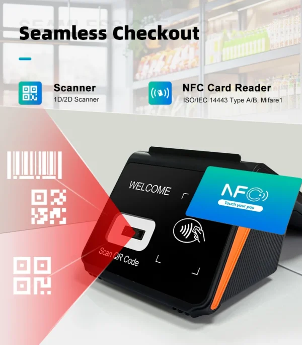 ⁦Free Shipping JEESTON 8 inch Android 12/13 POS Terminal with 58/80mm Printer Loyverse Desktop POS 4G WIFI BT 2D Scanner⁩ - الصورة ⁦6⁩