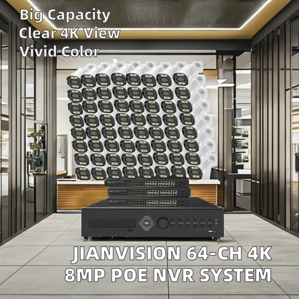 ⁦Jianvision 64-Channel 4K 8MP POE IP Camera System NVR Wide Angle CMOS Sensor Night Vision Network Security Surveillance System⁩ - الصورة ⁦5⁩