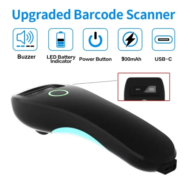 ⁦W6 Mini Wireless Barcode Scanner, CMOS Bluetooth Pocket QR/Barcode Reader, 1D/2D, for iOS & Android Payments⁩ - الصورة ⁦3⁩