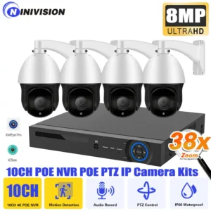 8CH 4K 8MP POE NVR Security System 38X Zoom Camera Kit 8MP AI Smart Auto Tracking PTZ CCTV IP Camera Video Surveillance Set 4CH