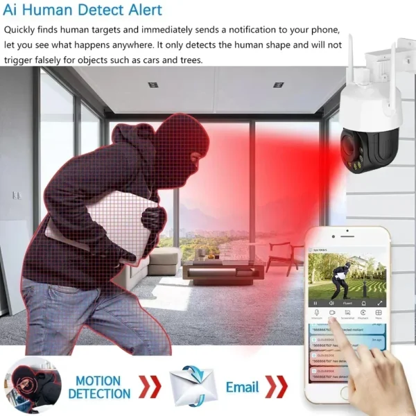 ⁦50X Zoom 5MP Wifi PTZ Security Camera System Kit Outdoor 8CH Wifi NVR Kit Human Detection Wireless CCTV Video Surveillance Kit⁩ - الصورة ⁦5⁩