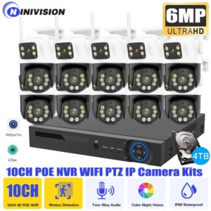 10CH 8MP 4K NVR Security WiFi PTZ Camera System Home Video Surveillance Kit with Auto Tracking 2-Audio Record Outdoor Camera Set